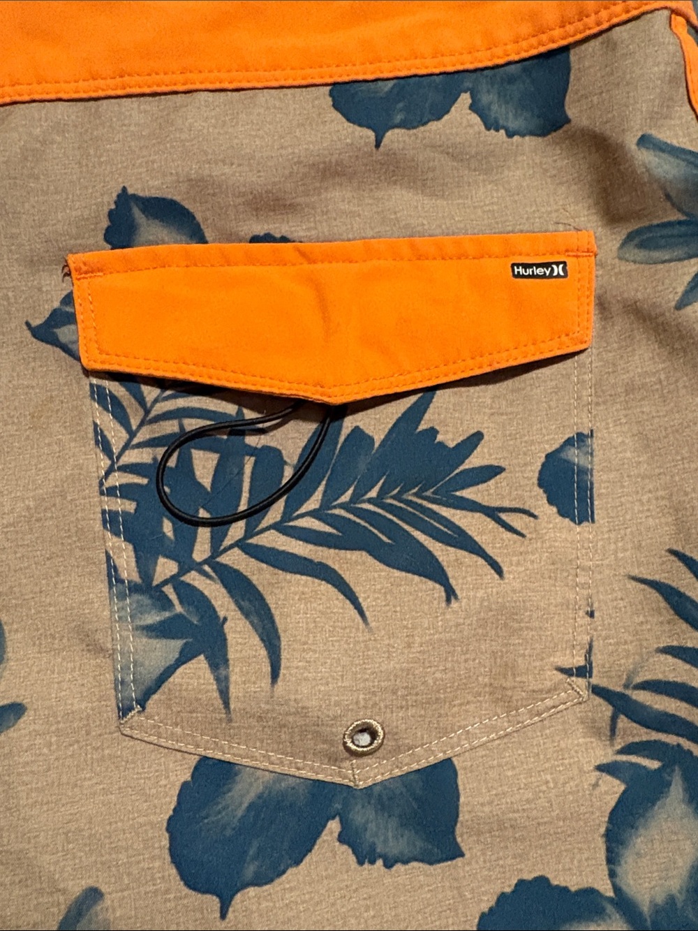 Hurley Beige Floral Swim Shorts with Blue Print and Orange Waistband - Picture 4 of 4